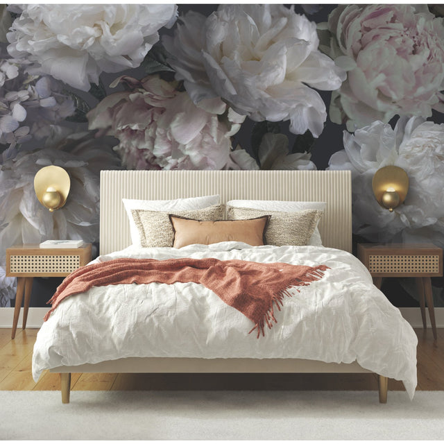 Moonlit Garden Black Peel & Stick Wall Mural with Whimsical Botanical Floral Pattern - York RMK12322M