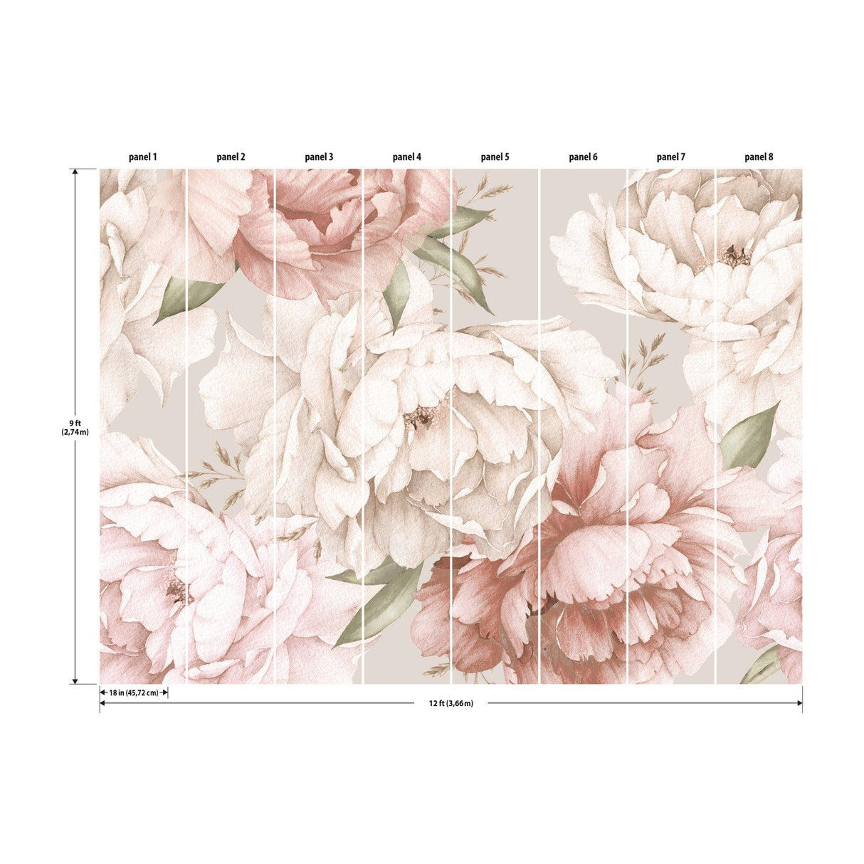 Watercolor Floral Pink Peel & Stick Wall Mural with Whimsical Botanical Pattern - York RMK12323M