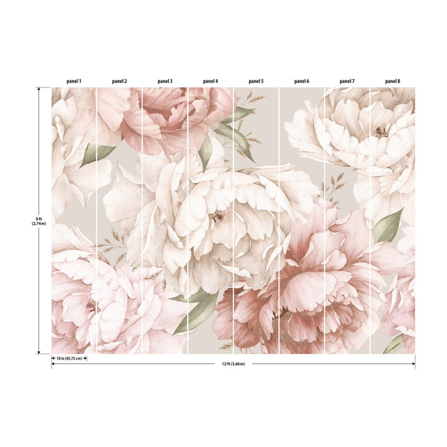 Watercolor Floral Pink Peel & Stick Wall Mural with Whimsical Botanical Pattern - York RMK12323M
