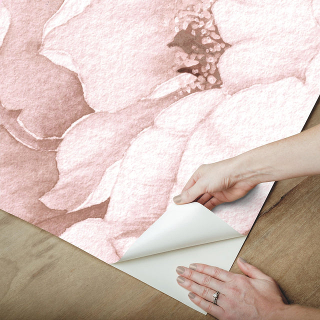 Watercolor Floral Pink Peel & Stick Wall Mural with Whimsical Botanical Pattern - York RMK12323M