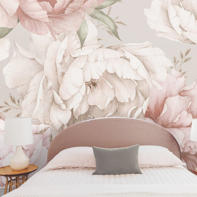 Watercolor Floral Pink Peel & Stick Wall Mural with Whimsical Botanical Pattern - York RMK12323M