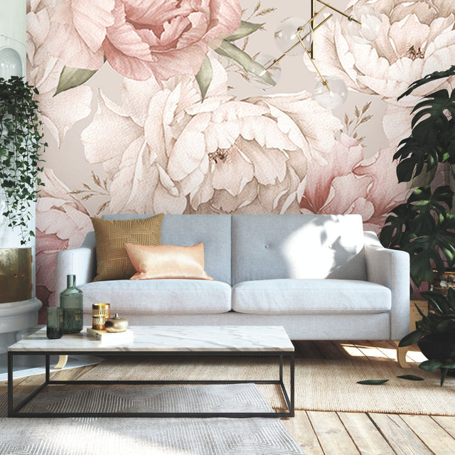 Watercolor Floral Pink Peel & Stick Wall Mural with Whimsical Botanical Pattern - York RMK12323M