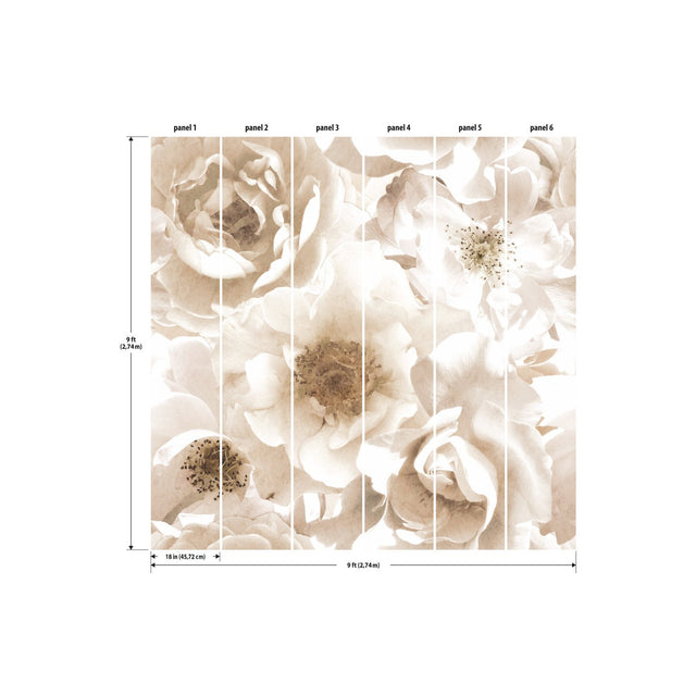 Creamy Floral Peel & Stick Wall Mural in Cream - Mr. Kate Whimsical Botanical Vinyl, 108 in x 108 in - York RMK12324M