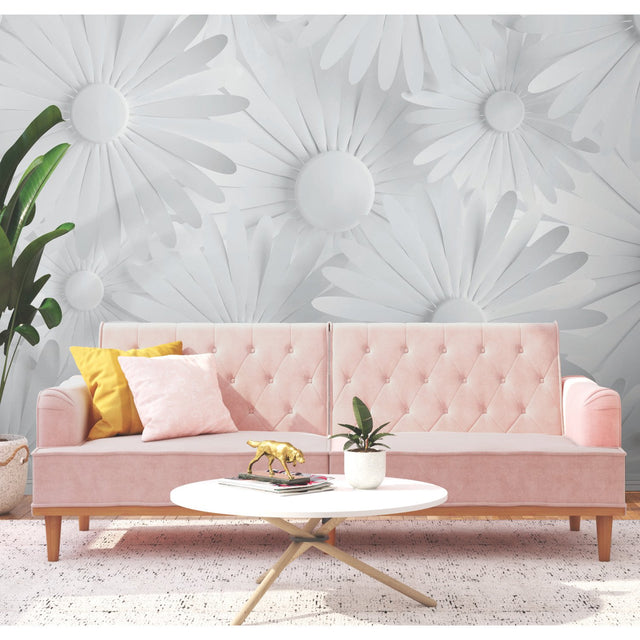 Modern Daisy Grey Peel & Stick Wall Mural