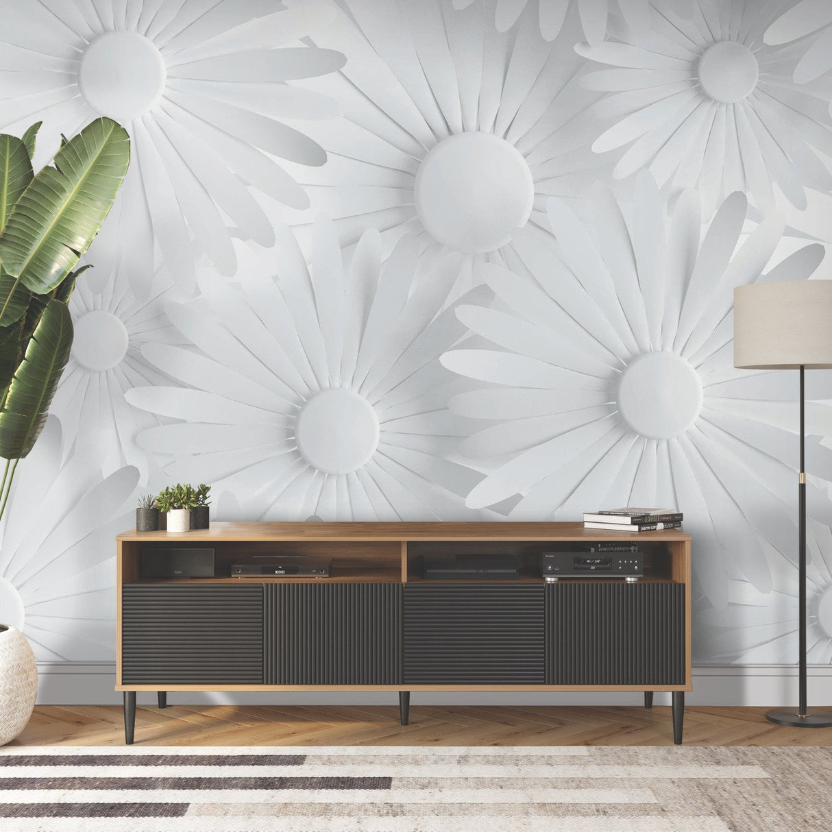 Modern Daisy Grey Peel & Stick Wall Mural
