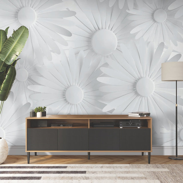 Modern Daisy Grey Peel & Stick Wall Mural