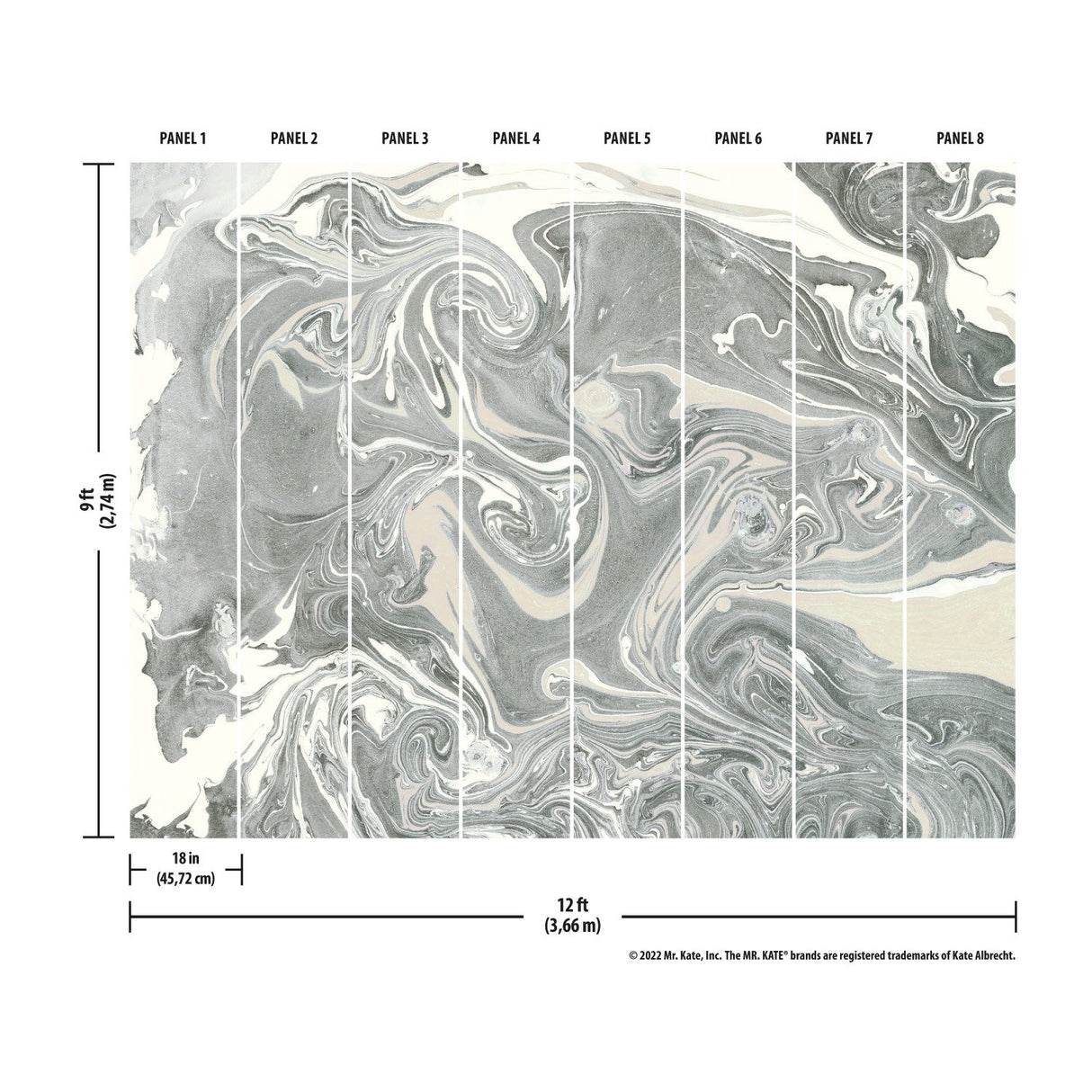 Acrylic Pour Walllpaper Grey Peel & Stick Wall Mural