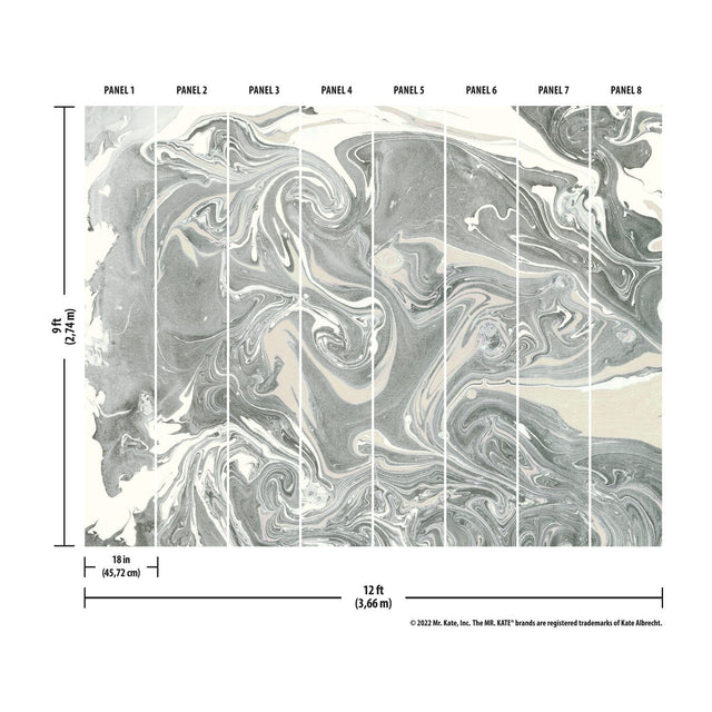 Acrylic Pour Walllpaper Grey Peel & Stick Wall Mural