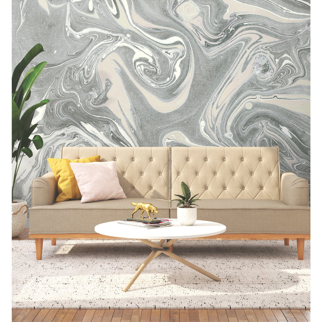 Acrylic Pour Walllpaper Grey Peel & Stick Wall Mural