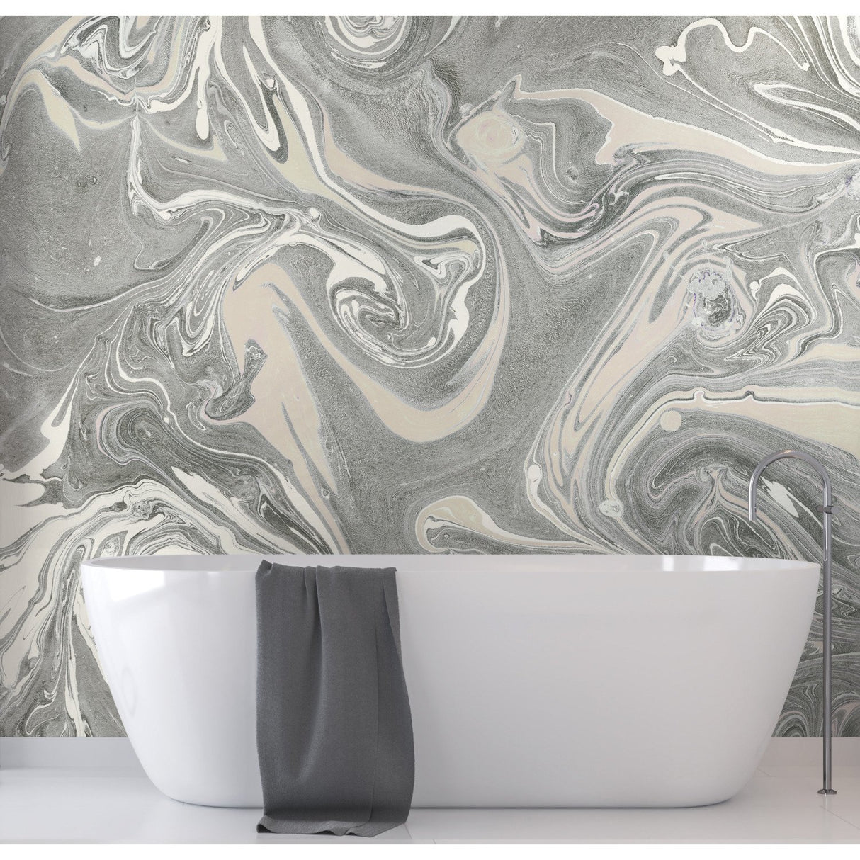 Acrylic Pour Walllpaper Grey Peel & Stick Wall Mural