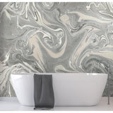 Acrylic Pour Walllpaper Grey Peel & Stick Wall Mural