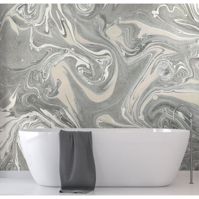 Acrylic Pour Walllpaper Grey Peel & Stick Wall Mural