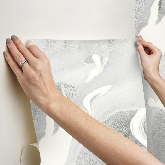 Acrylic Pour Walllpaper Grey Peel & Stick Wall Mural