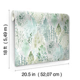 Watercolor Tree Mosaic Green Peel & Stick Wallpaper with Whimsical Ikat Abstract Pattern - York RMK12329PLW