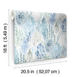 Watercolor Tree Mosaic Blue Peel & Stick Wallpaper with Whimsical Botanical Trees - York RMK12330PLW