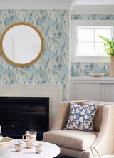 Watercolor Tree Mosaic Blue Peel & Stick Wallpaper with Whimsical Botanical Trees - York RMK12330PLW