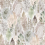 Watercolor Tree Mosaic Taupe Peel & Stick Wallpaper with Whimsical Botanical Trees Pattern - York RMK12331PLW