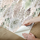 Watercolor Tree Mosaic Taupe Peel & Stick Wallpaper with Whimsical Botanical Trees Pattern - York RMK12331PLW