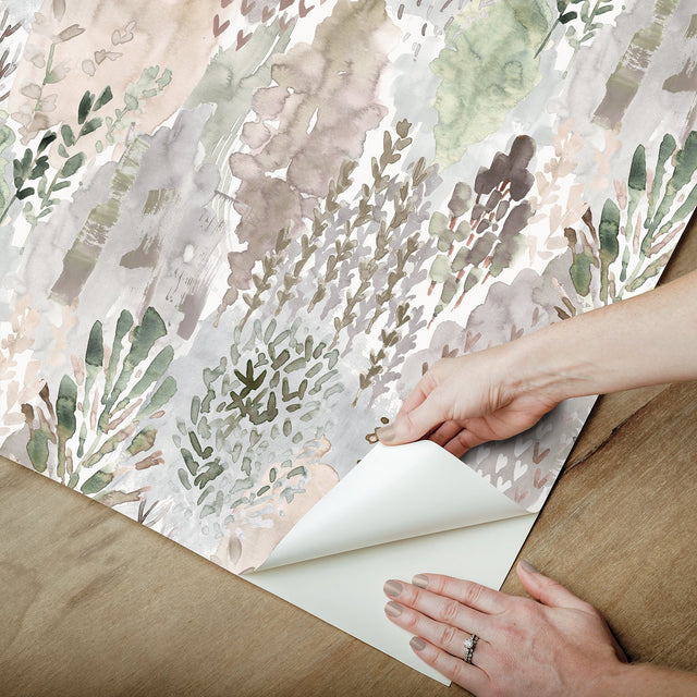 Watercolor Tree Mosaic Taupe Peel & Stick Wallpaper with Whimsical Botanical Trees Pattern - York RMK12331PLW