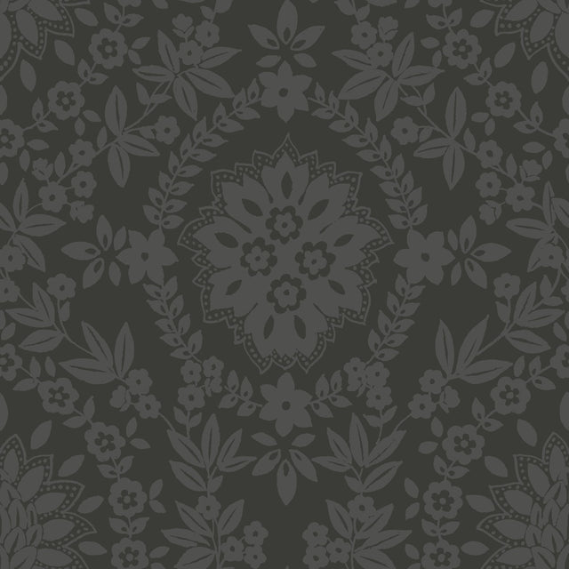 Boho Baroque Damask Grey Peel & Stick Wallpaper with Abstract Damask Pattern - York RMK12334PL