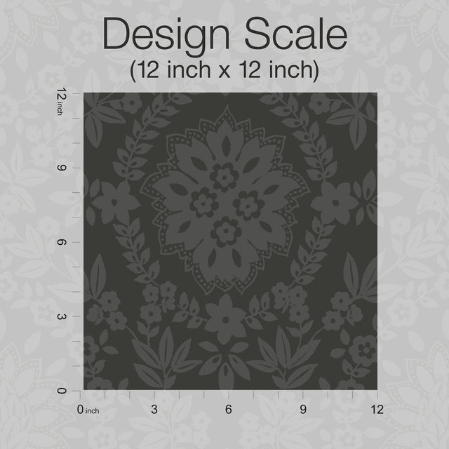 Boho Baroque Damask Grey Peel & Stick Wallpaper with Abstract Damask Pattern - York RMK12334PL