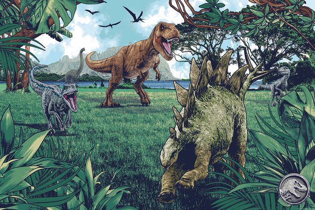 Jurassic Park Multicolor Peel & Stick Wall Mural with Dinosaur Scene - York RMK12336M