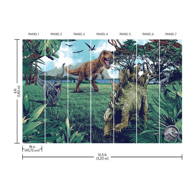 Jurassic Park Multicolor Peel & Stick Wall Mural with Dinosaur Scene - York RMK12336M