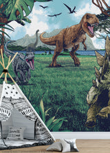 Jurassic Park Multicolor Peel & Stick Wall Mural with Dinosaur Scene - York RMK12336M