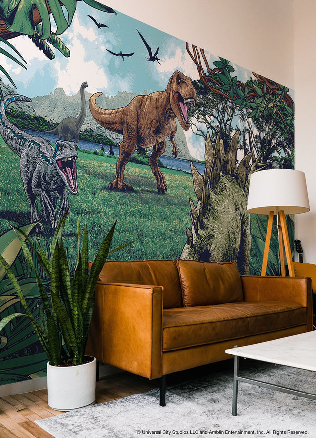 Jurassic Park Multicolor Peel & Stick Wall Mural with Dinosaur Scene - York RMK12336M