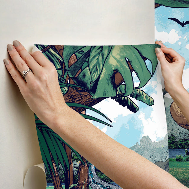 Jurassic Park Multicolor Peel & Stick Wall Mural with Dinosaur Scene - York RMK12336M