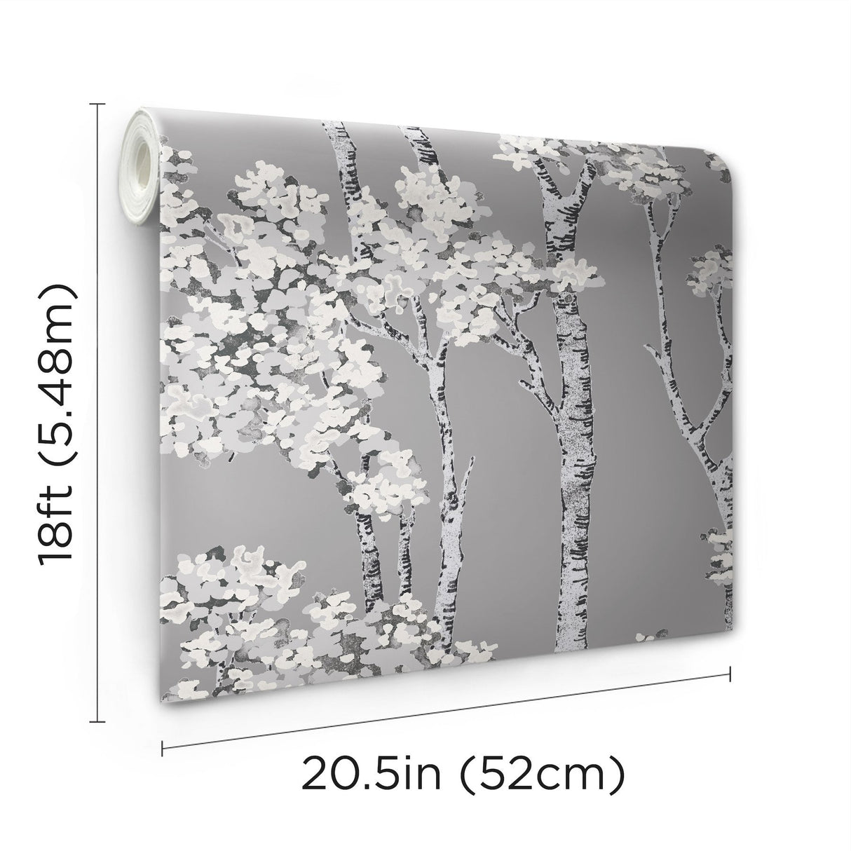 Birch Grove Grey Peel & Stick Wallpaper with Botanical Birch Trees Motif - York RMK12343PLW