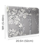 Birch Grove Grey Peel & Stick Wallpaper with Botanical Birch Trees Motif - York RMK12343PLW