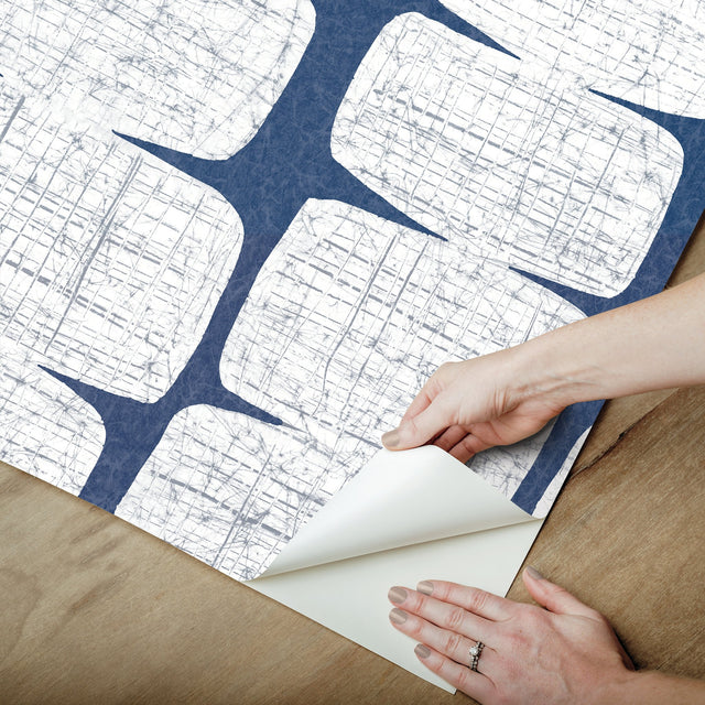Mid-Century Beads Blue Peel & Stick Wallpaper with Geometric Abstract Motif - York RMK12346PL