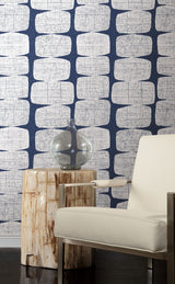 Mid-Century Beads Blue Peel & Stick Wallpaper with Geometric Abstract Motif - York RMK12346PL