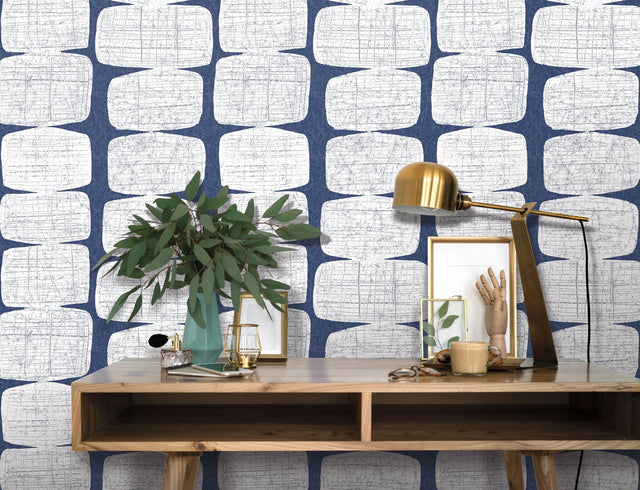 Mid-Century Beads Blue Peel & Stick Wallpaper with Geometric Abstract Motif - York RMK12346PL