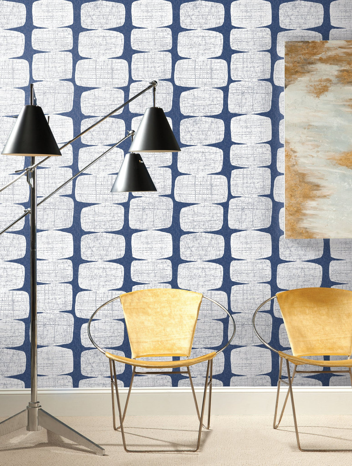 Mid-Century Beads Blue Peel & Stick Wallpaper with Geometric Abstract Motif - York RMK12346PL