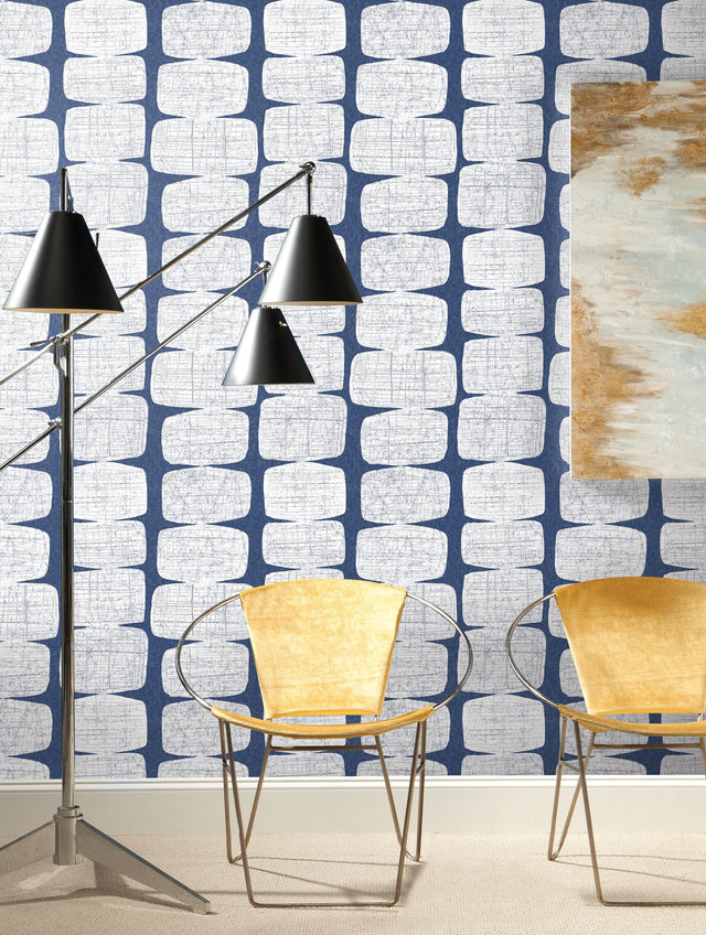 Mid-Century Beads Blue Peel & Stick Wallpaper with Geometric Abstract Motif - York RMK12346PL