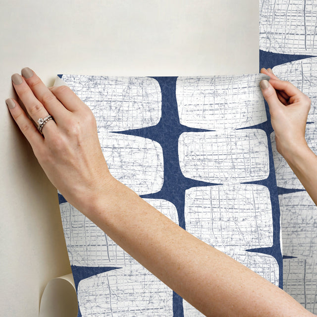 Mid-Century Beads Blue Peel & Stick Wallpaper with Geometric Abstract Motif - York RMK12346PL