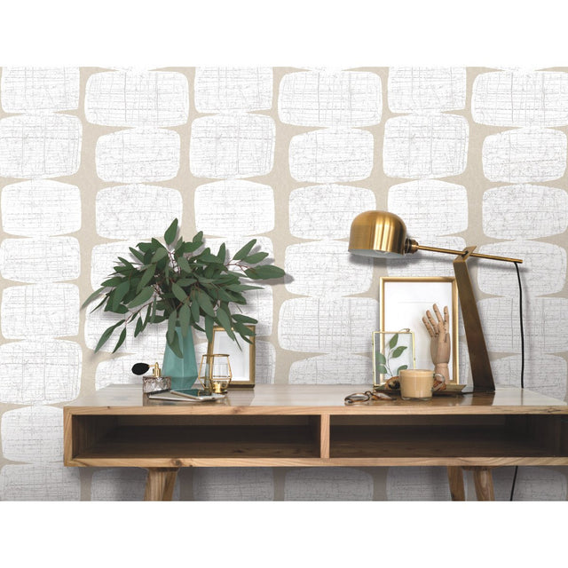 Mid-Century Beads White Peel & Stick Wallpaper with Geometric Abstract Motif - York RMK12347PL