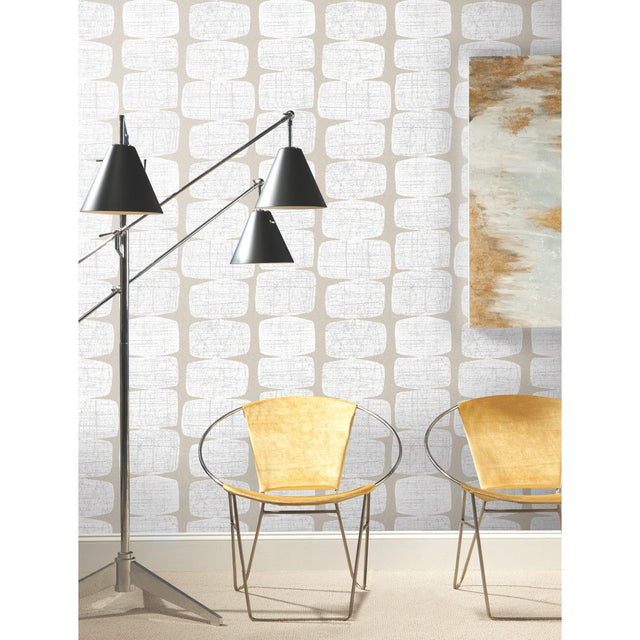 Mid-Century Beads White Peel & Stick Wallpaper with Geometric Abstract Motif - York RMK12347PL