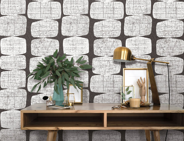 Mid-Century Beads Black Peel & Stick Wallpaper with Geometric Abstract Motif - York RMK12348PL