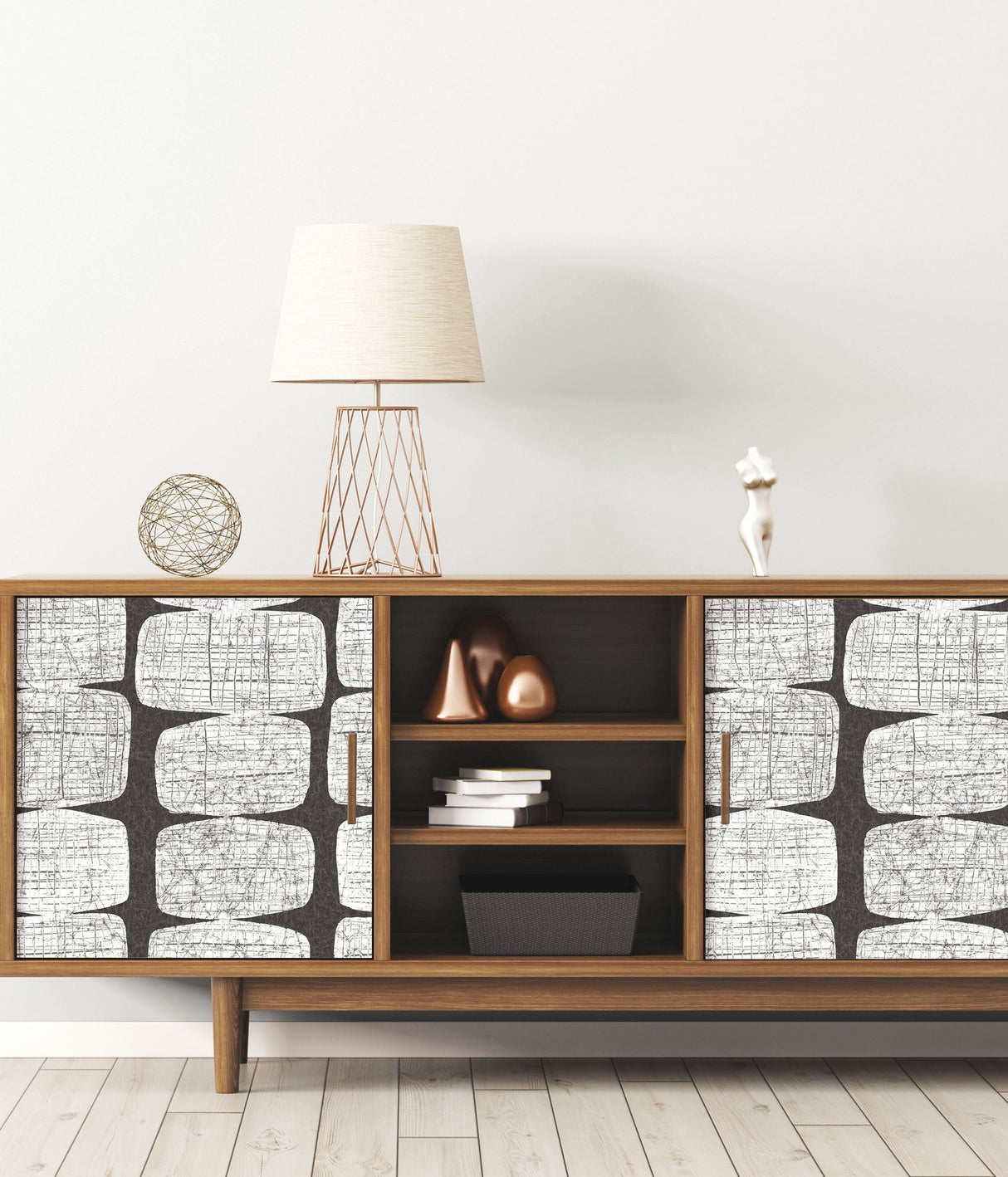 Mid-Century Beads Black Peel & Stick Wallpaper with Geometric Abstract Motif - York RMK12348PL