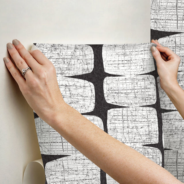 Mid-Century Beads Black Peel & Stick Wallpaper with Geometric Abstract Motif - York RMK12348PL