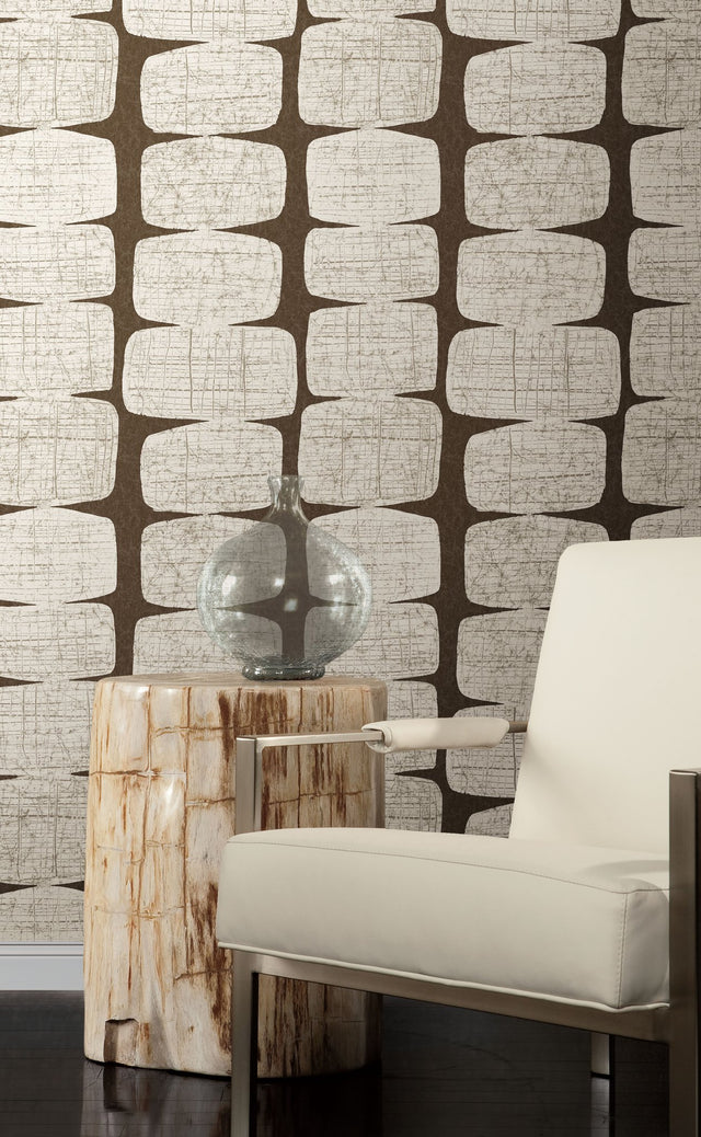 Mid-Century Beads Brown Peel & Stick Wallpaper with Geometric Abstract Motif - York RMK12349PL
