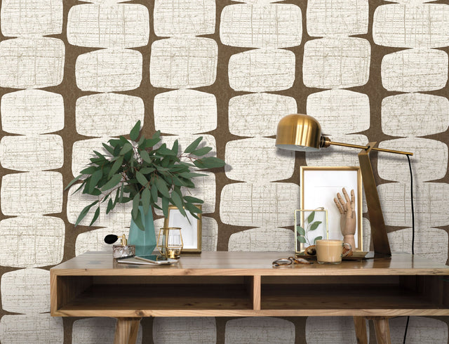 Mid-Century Beads Brown Peel & Stick Wallpaper with Geometric Abstract Motif - York RMK12349PL