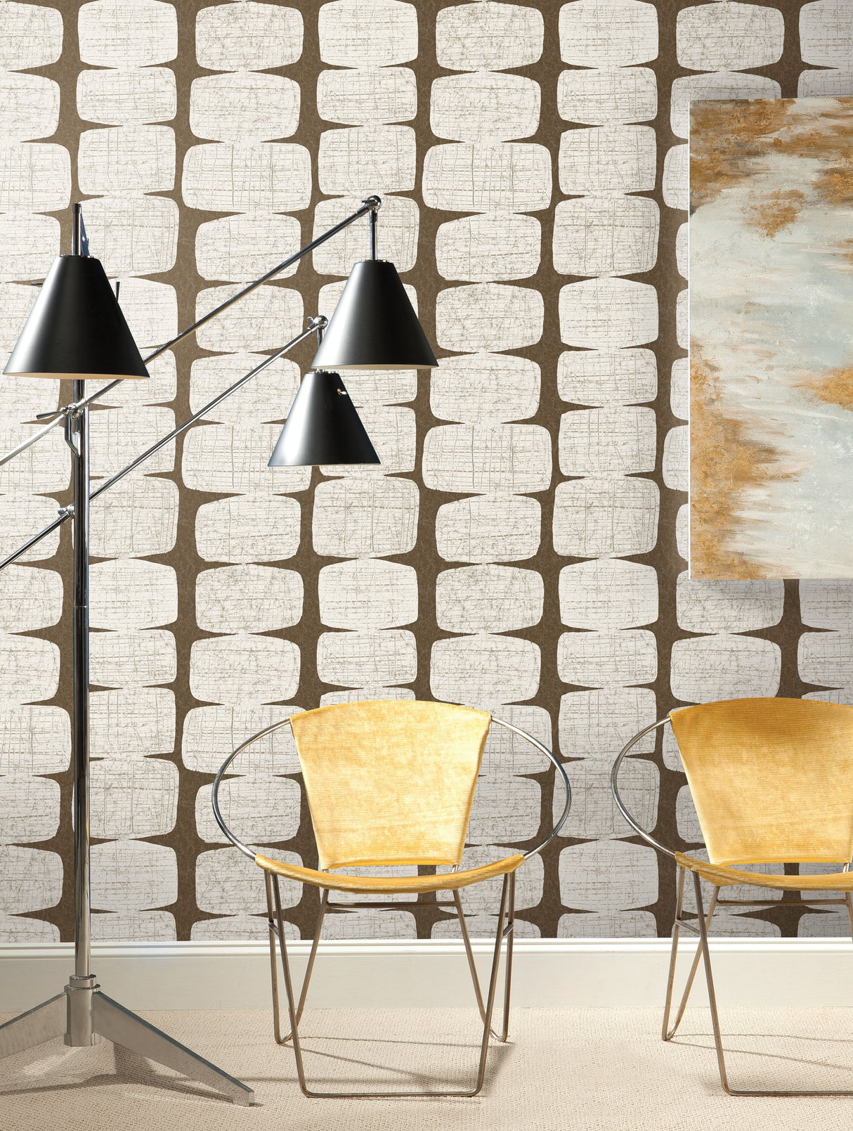 Mid-Century Beads Brown Peel & Stick Wallpaper with Geometric Abstract Motif - York RMK12349PL