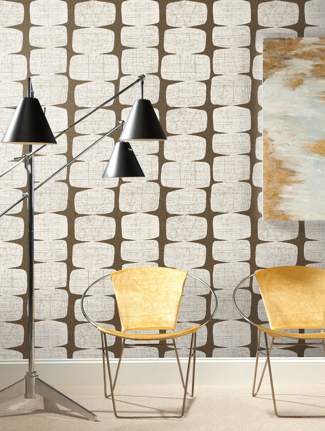 Mid-Century Beads Brown Peel & Stick Wallpaper with Geometric Abstract Motif - York RMK12349PL