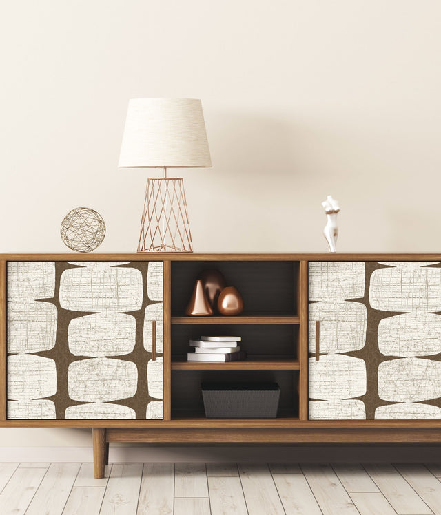 Mid-Century Beads Brown Peel & Stick Wallpaper with Geometric Abstract Motif - York RMK12349PL