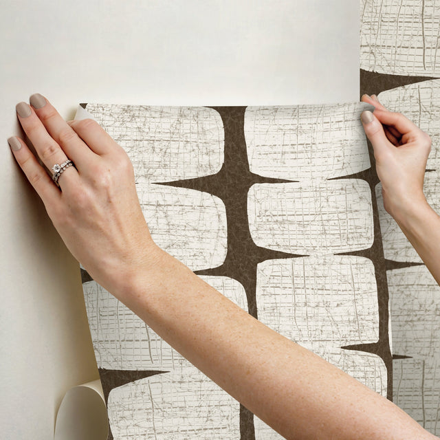 Mid-Century Beads Brown Peel & Stick Wallpaper with Geometric Abstract Motif - York RMK12349PL