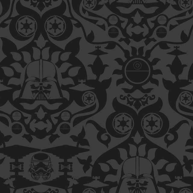 Star Wars The Dark Side Damask Charcoal Peel & Stick Wallpaper with Eclectic Graphic Damask Pattern - York RMK12352RL